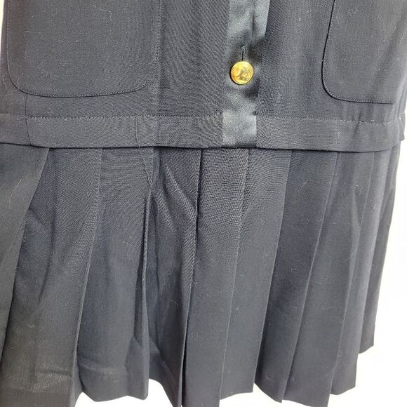 VINTAGE 90s Escada navy blue wool pleated dark academia drop‎ waist dress 36/S - Picture 5 of 12